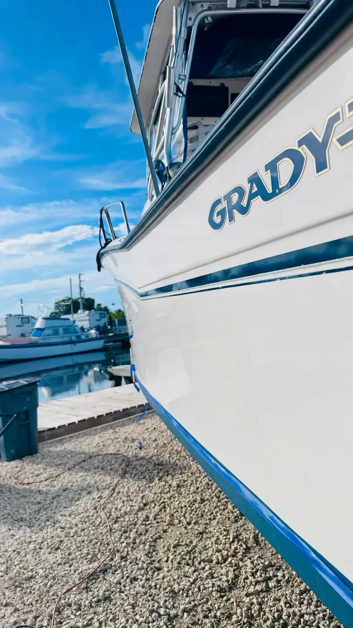 Grady-White boat hull at the dock after a polish